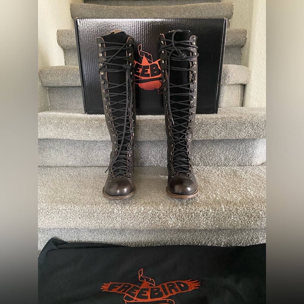 Freebird Black Raphael Lace-Up Boots 8 New